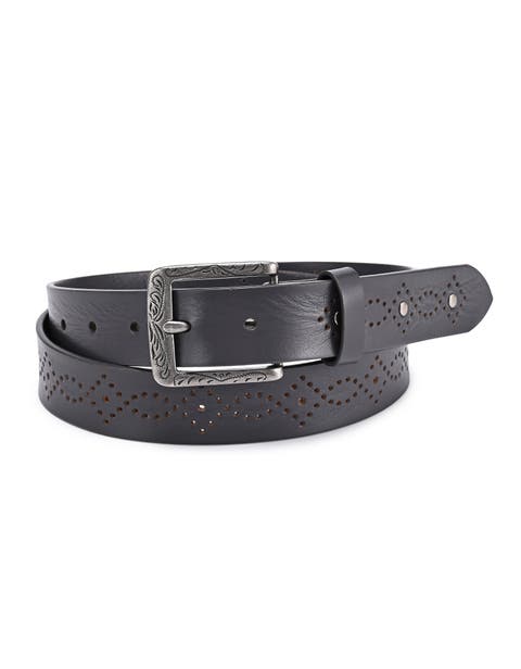 Daisy Genuine Leather Perforated Floral Detail Belt