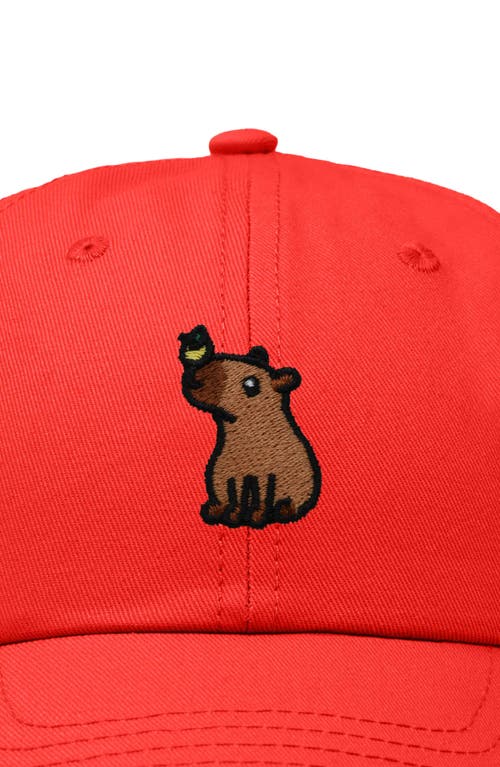 Dalix Capybara Embroidered Everyday Hat In Red