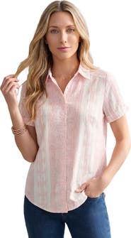 Roaman's Plus Size Kate Short Sleeve Easy Cotton Blend Button Front Shirt