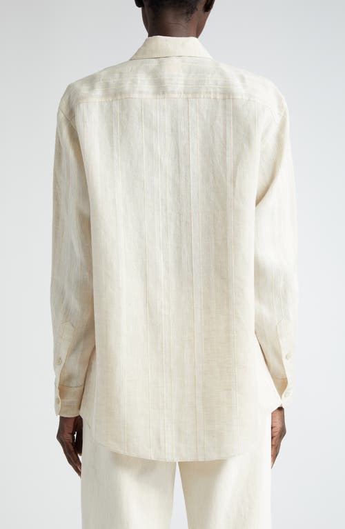Lafayette 148 New York Oversize Stripe Linen & Cashmere Shirt In Gray