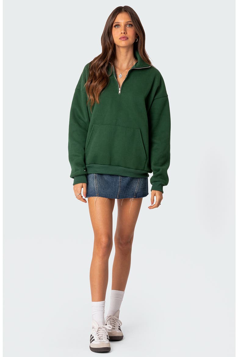 Oversize Quarter Zip Sweatshirt, Alternate, color, GREEN