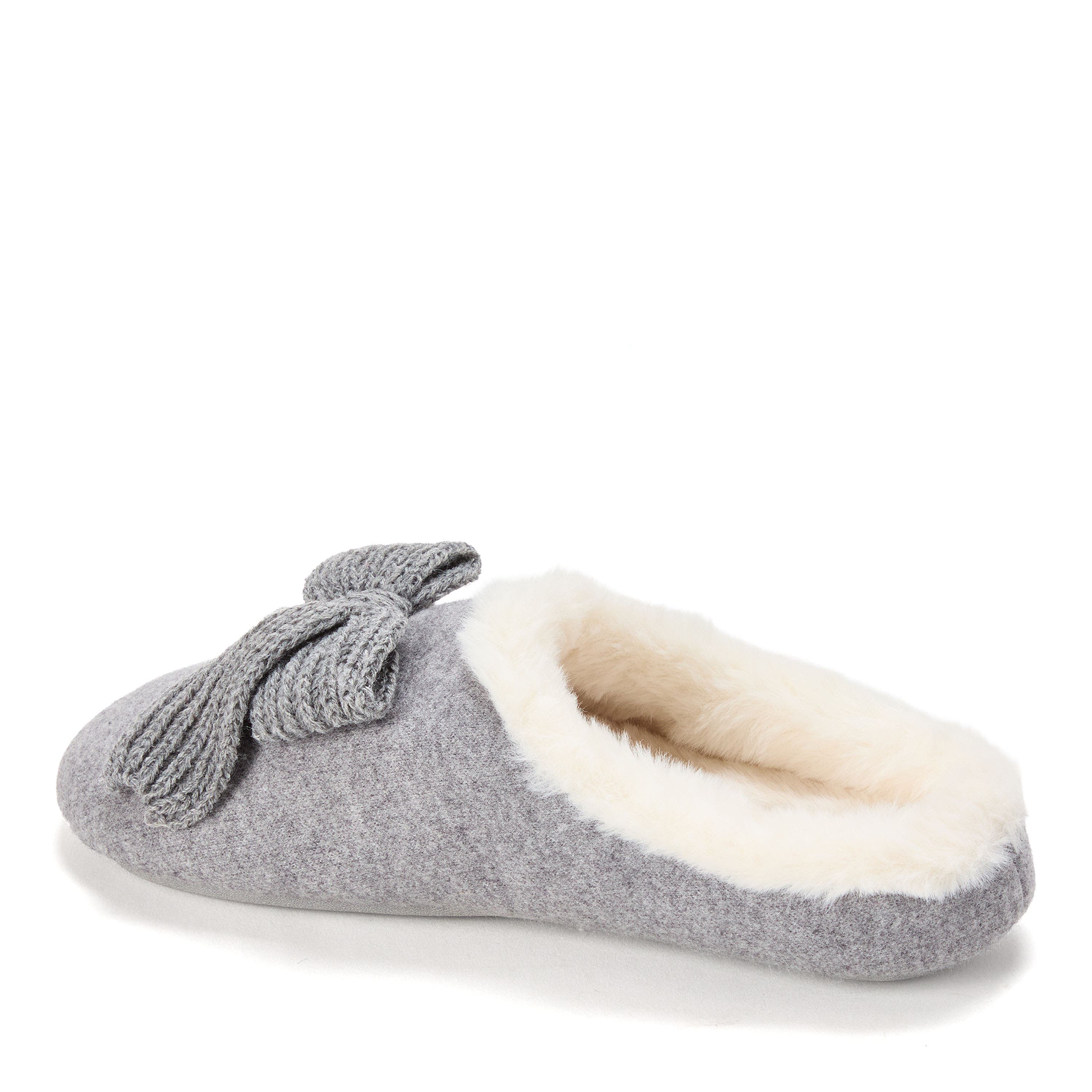 DEARFOAMS Josie Knit Clog Slipper with Bow, Alternate, color, Light Heather Grey