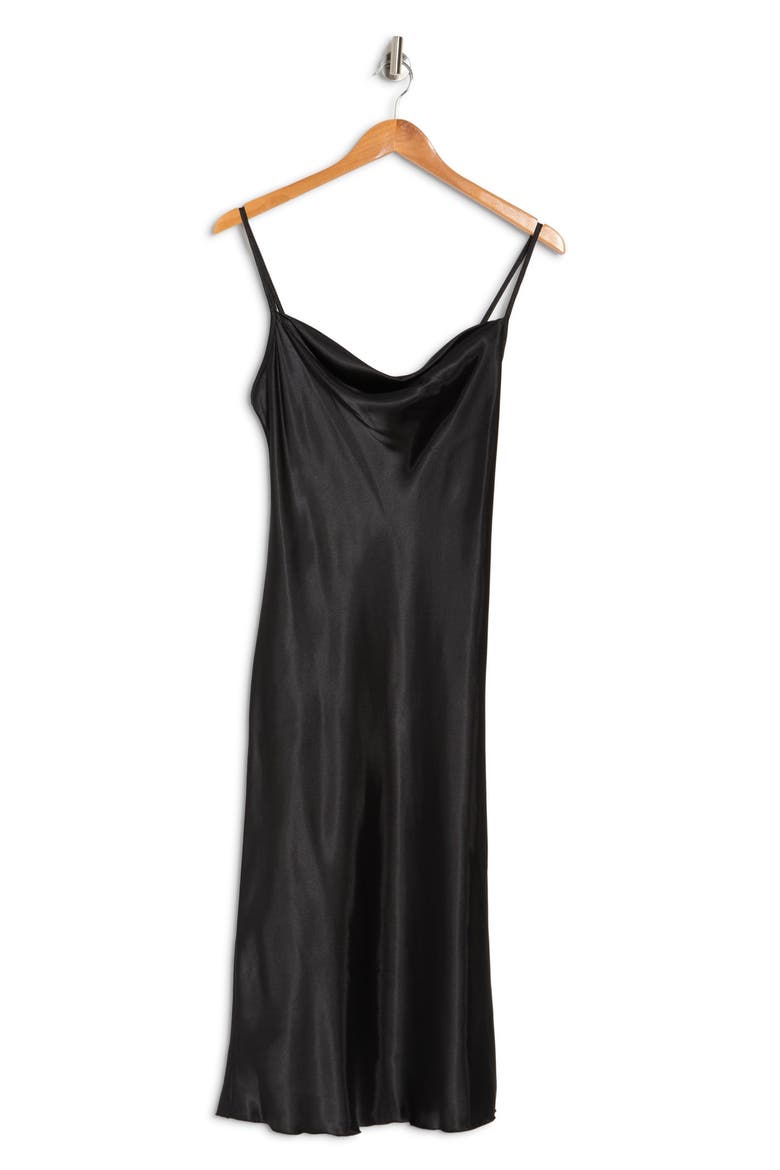 Satin Cowl Neck Midi Dress, Alternate, color, BLK