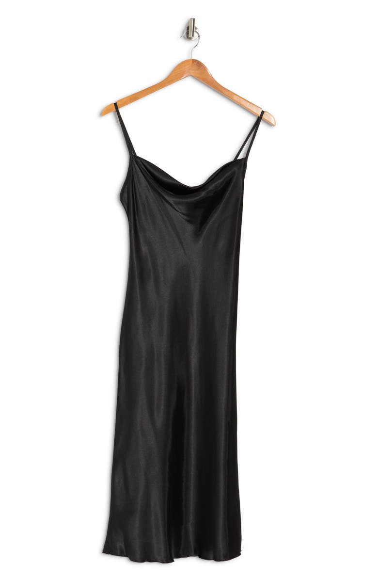 bebe Satin Cowl Neck Midi Dress, Alternate, color, Blk