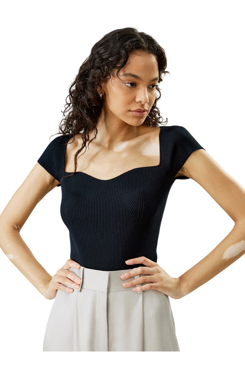 Lilysilk Sweetheart Neck Ribbed Silk Knit Top, Main, color, Navy Blue