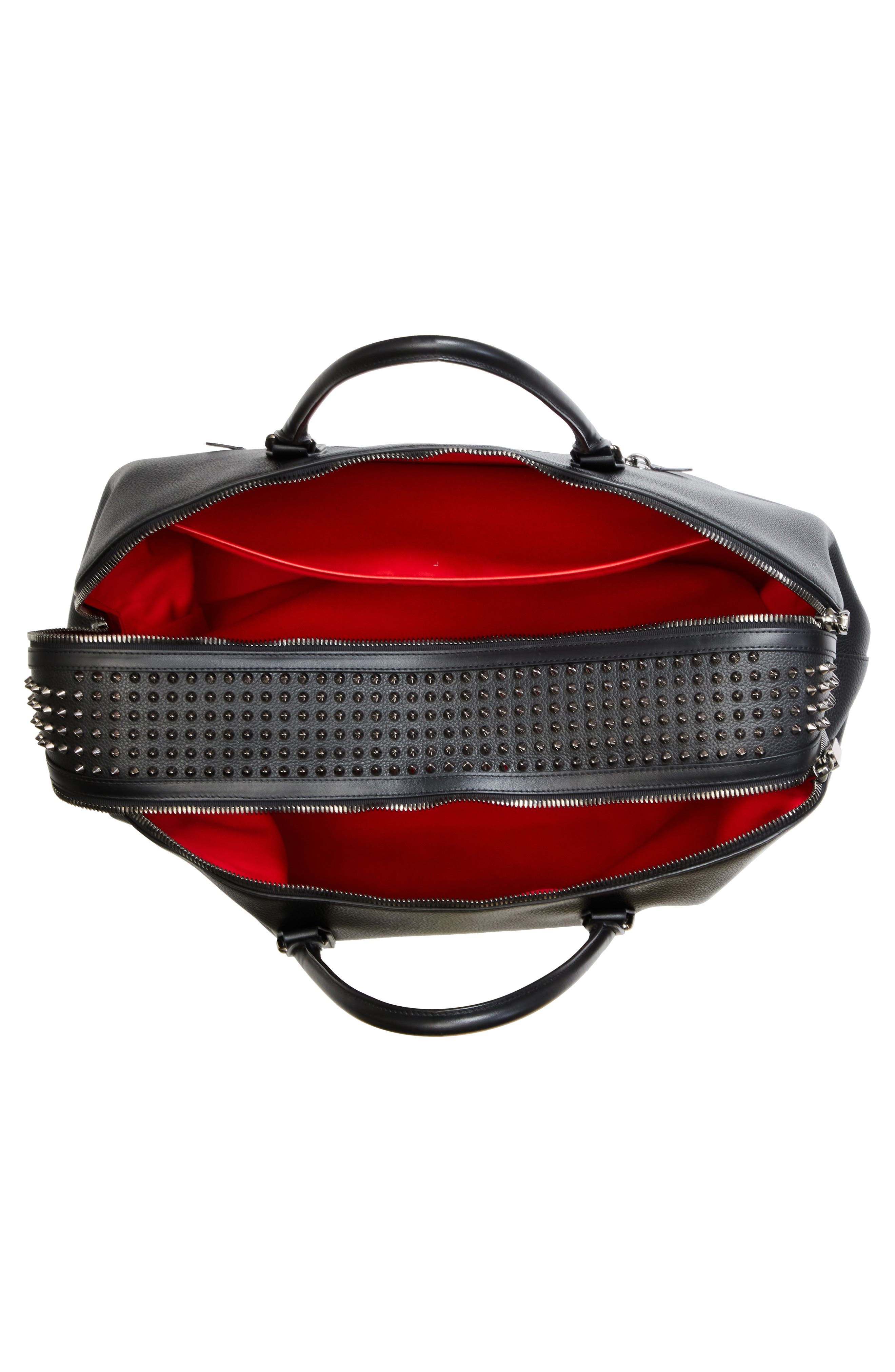 Christian Louboutin Funky Empire Spike Leather Duffle Bag, Alternate, color, Black/ Gun Metal