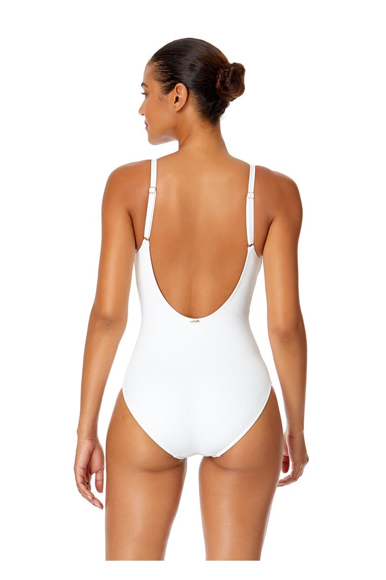 Women's Live In Color Plunge Twist One Piece Swimsuit, Alternate, color, White
