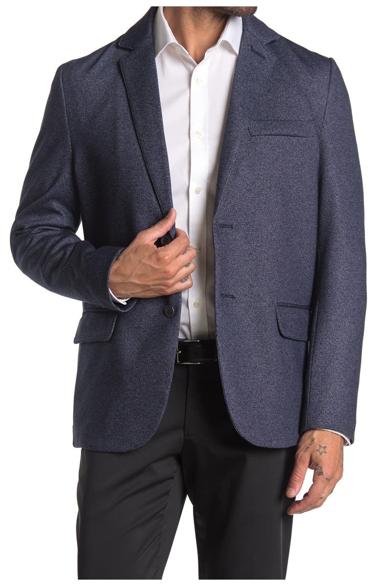 CONSTRUCT Navy Twill Two Button Notch Lapel Slim Fit Blazer, Main, color,