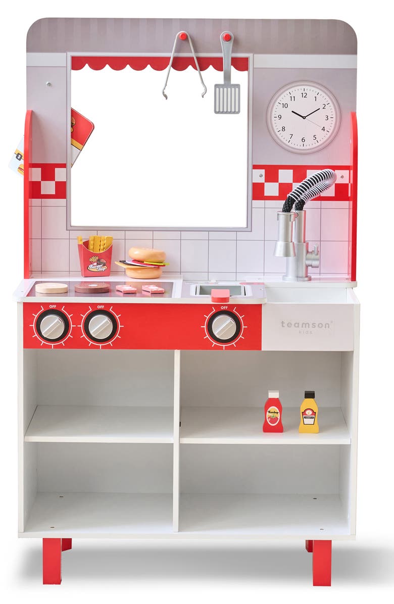 Teamson Kids Burger Shop Stand Playset, Alternate, color, Red