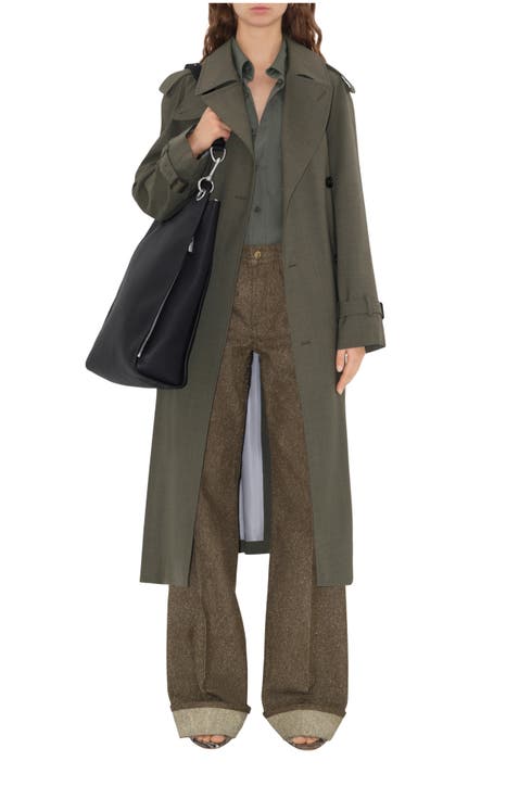 Long Stretch Wool Trench Coat