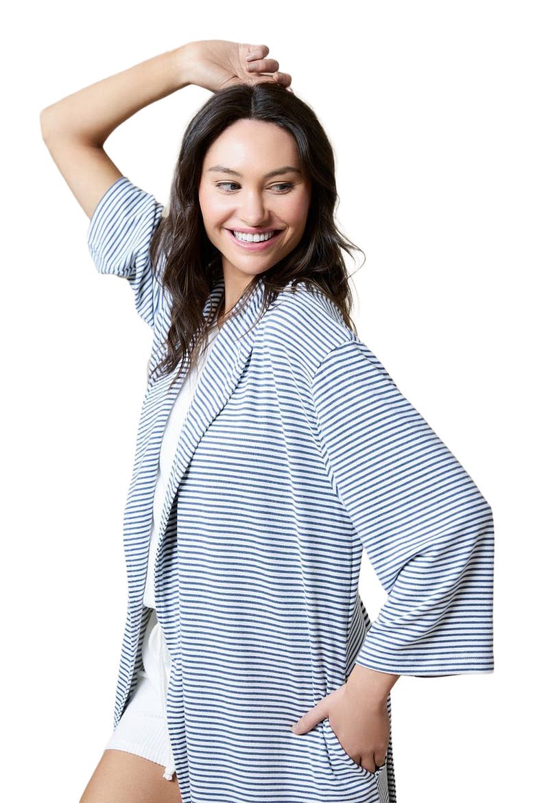Dream Shawl Collar Robe, Alternate, color, Indigo-White Stripe