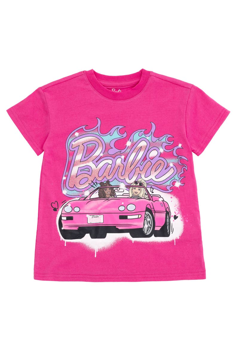 Barbie T-Shirt & Bike Shorts Set, Alternate, color, Hot Pink / White