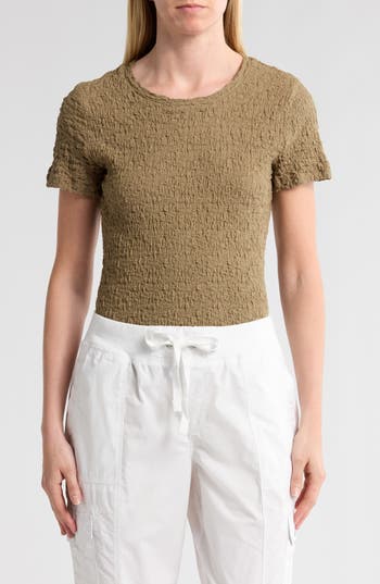 Shop Donna Karan Puckered Short Sleeve T-shirt In Utility Green