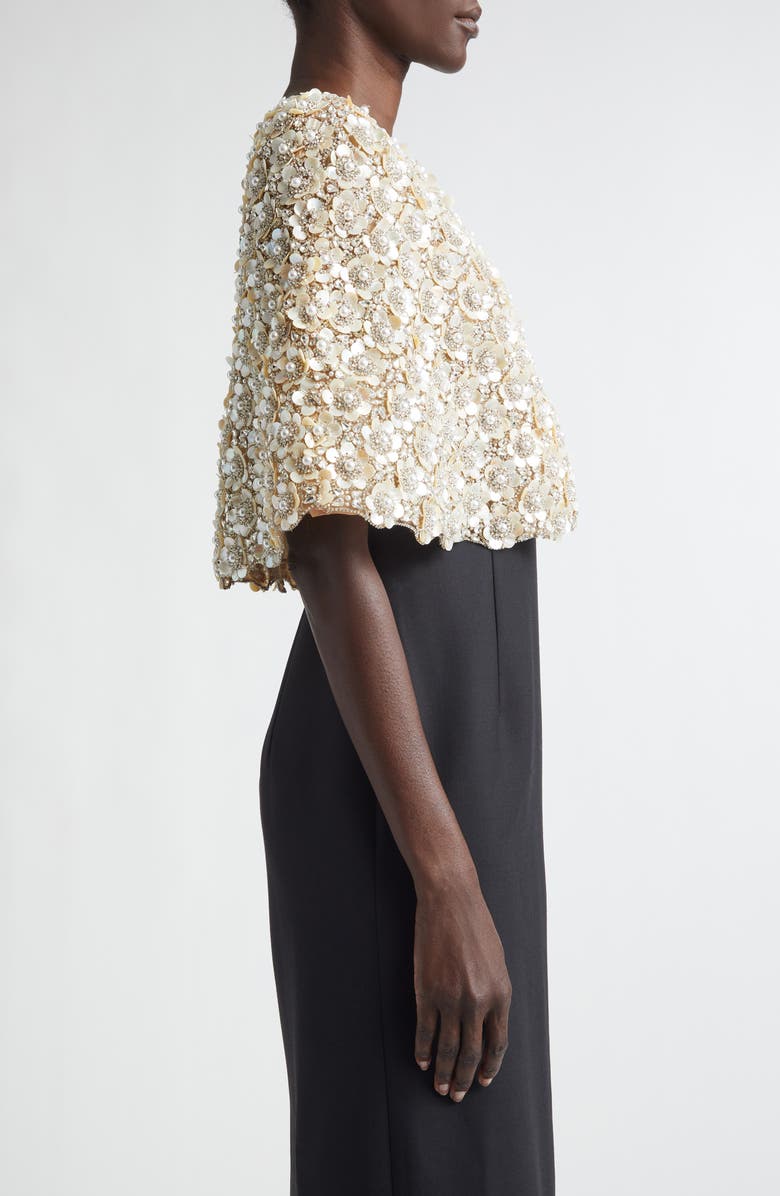 Oscar de la Renta Floral Embroidered Cape, Alternate, color, Silver