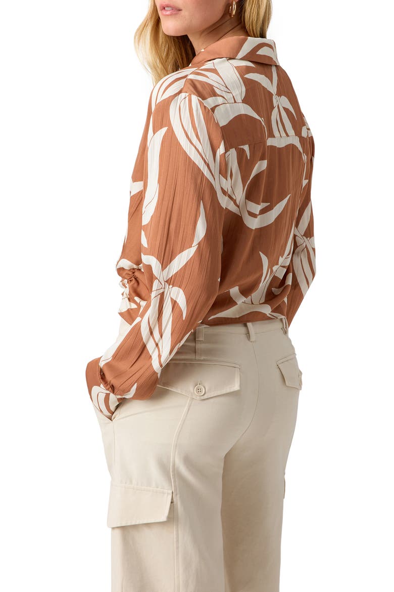 Lover Print Tie Hem Crop Sateen Shirt, Alternate, color, FIRST BLOOM