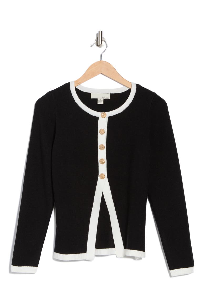 Halsey Tipped Cardigan, Alternate, color, BLACK/ GARDENIA