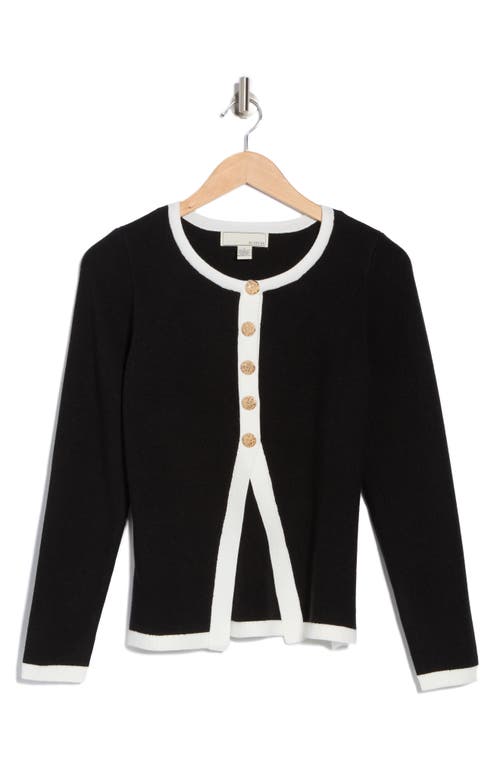 By Design Halsey Tipped Cardigan In Black/gardenia
