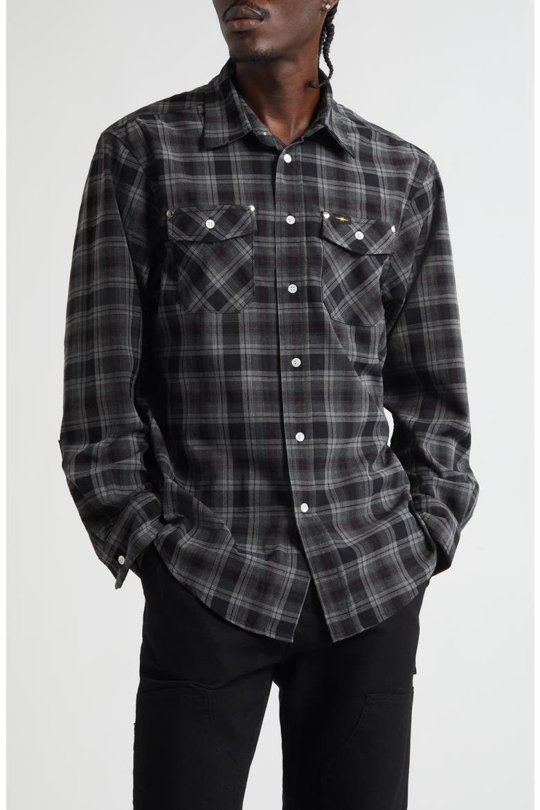 Workshop Plaid Flannel Button-Up Shirt, Main, color, CHARCOAL PLAID