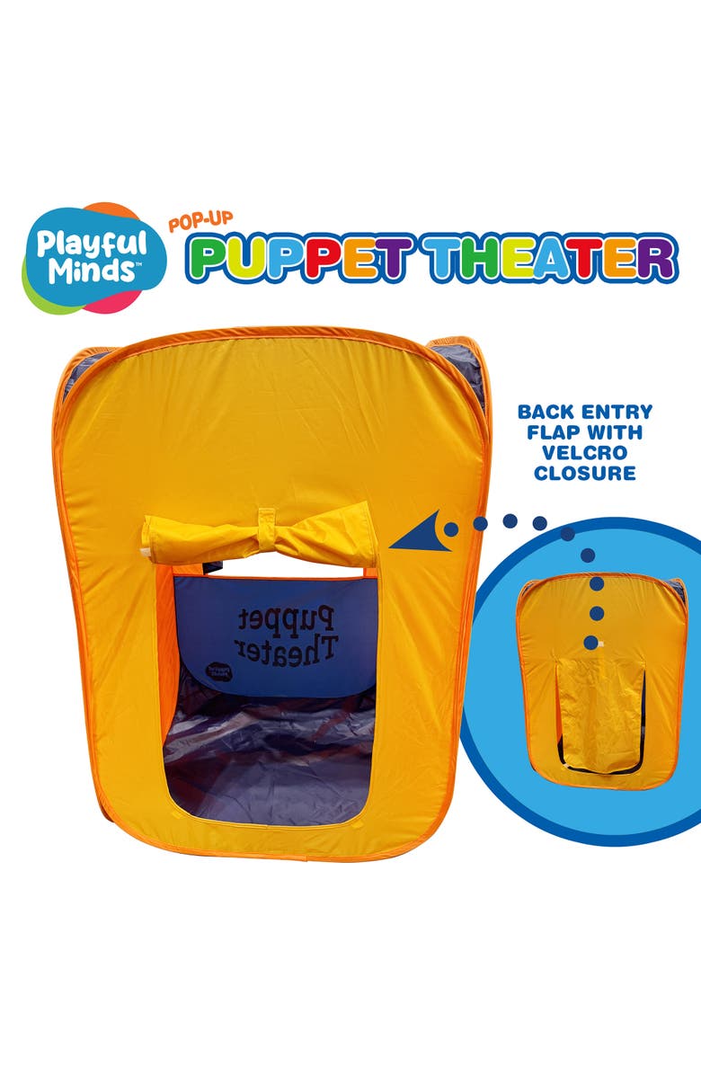 Playful Minds 42 Inch Pop Up Puppet Theater. Orange & Blue, Alternate, color, Multicolored