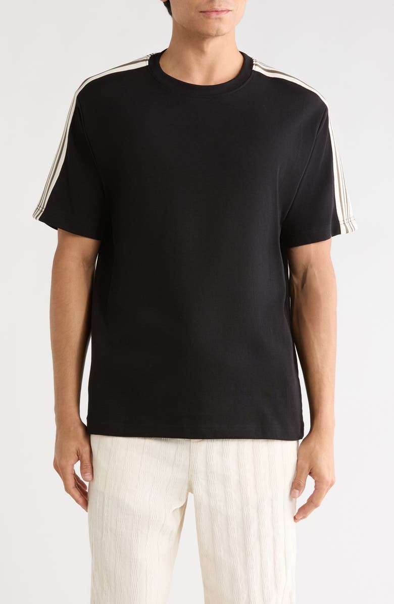 DENIM AND FLOWER Shoulder Stripe T-Shirt, Main, color, Black