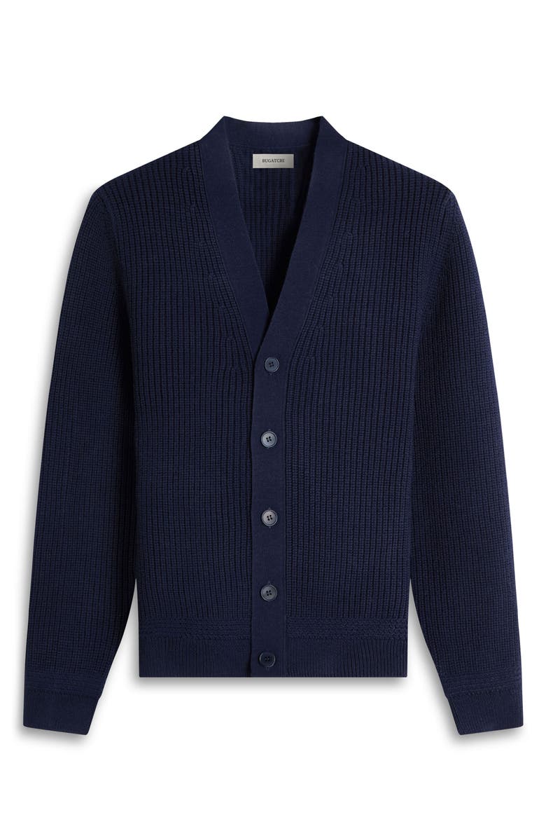 Bugatchi Rib Merino Wool Cardigan, Alternate, color, Navy