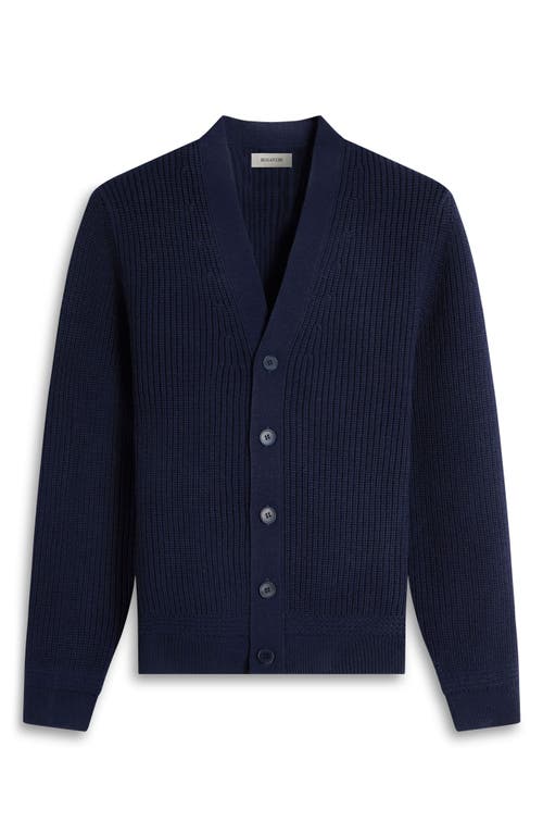 Bugatchi Rib Merino Wool Cardigan In Blue
