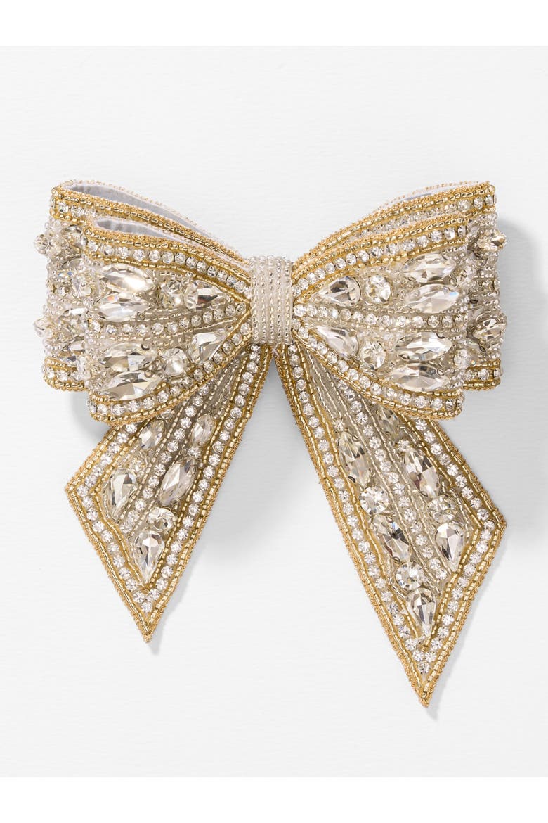 Embellished Crystal Hair Bow Barrette Clip - Gold & Silver, Alternate, color, Metallic Silver