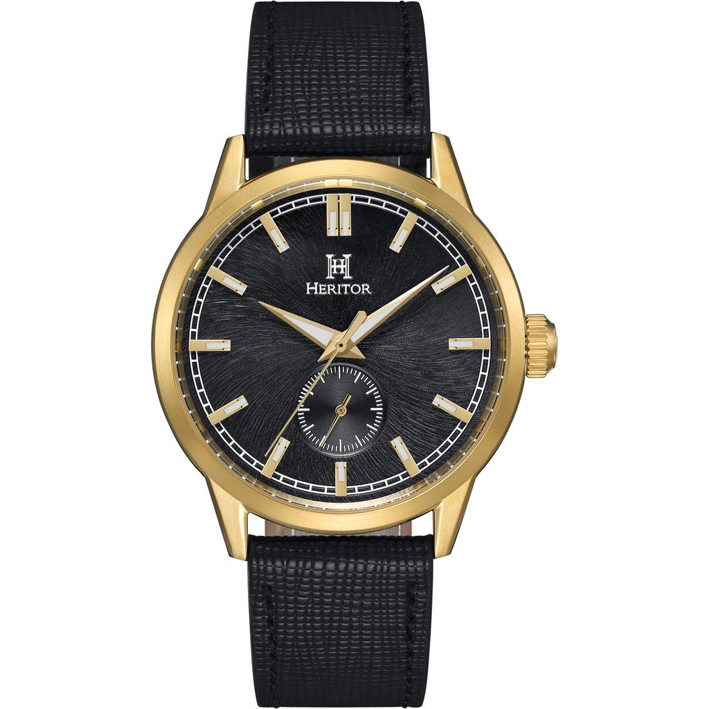 Heritor Automatic Argento Leather-band Watch In Black