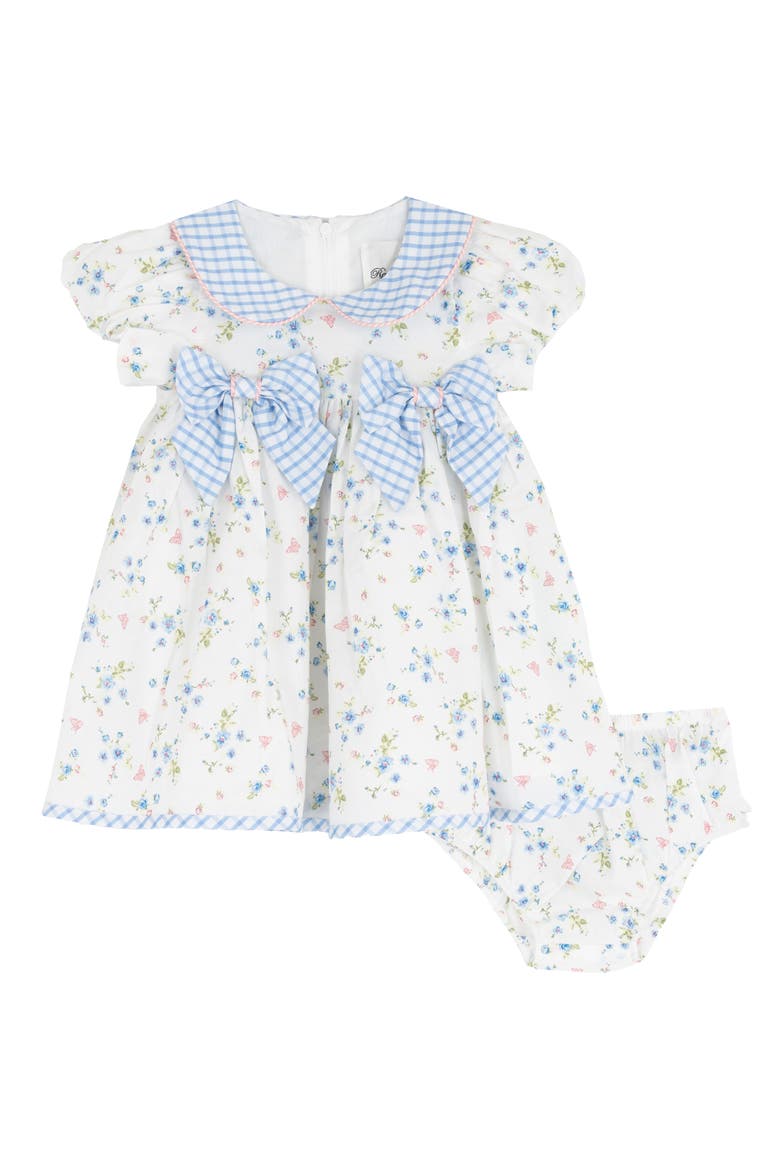 Check Peter Pan Collar Floral Babydoll Dress & Bloomers, Main, color, BLUE