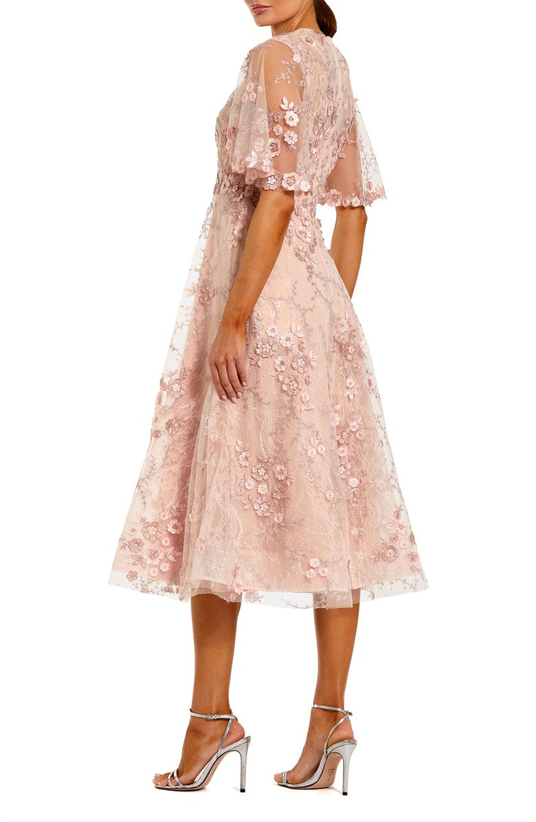 Mac Duggal Flutter Sleeve Embroidered Midi Dress, Alternate, color, Blush