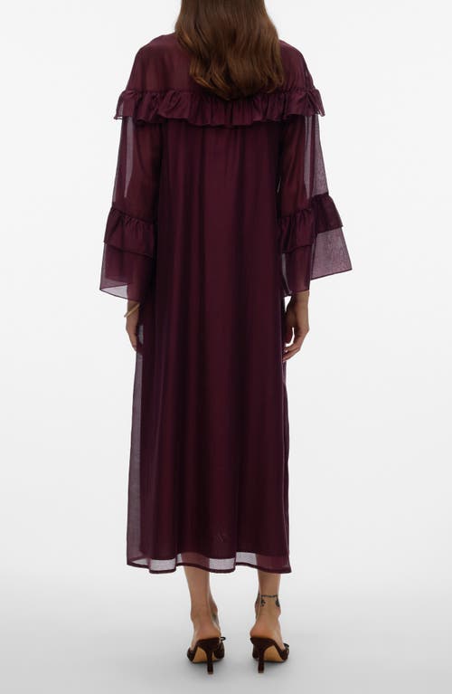 Vero Moda Jenna Ruffle Detail Long Sleeve Dress In Burgundy