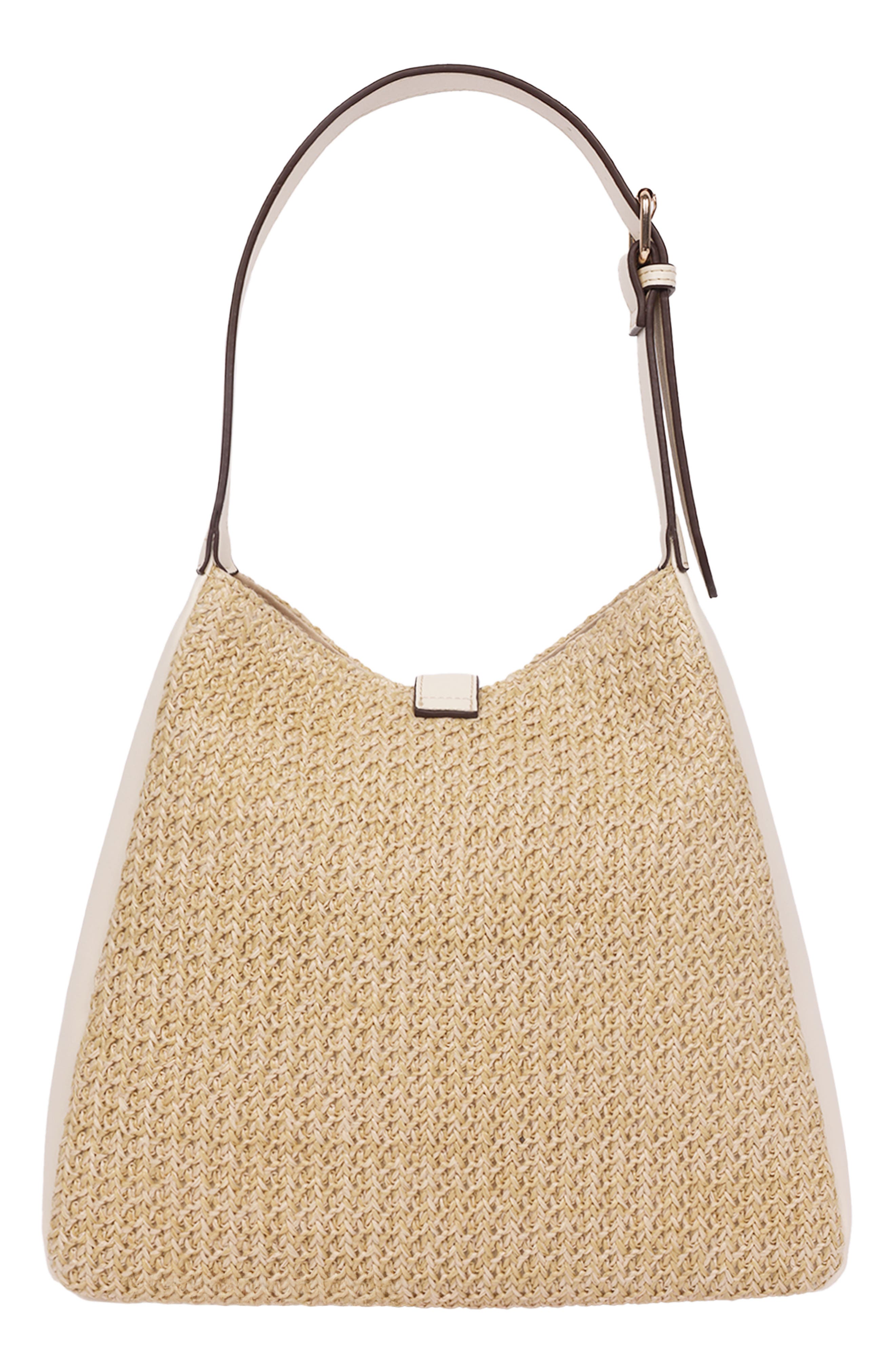 Tommy Bahama Logo Tab Raffia Shoulder Bag, Alternate, color, Cream