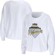 WEAR by Erin Andrews Women's WEAR by Erin Andrews White Michigan Wolverines Diamond Long Sleeve Cropped T-Shirt
