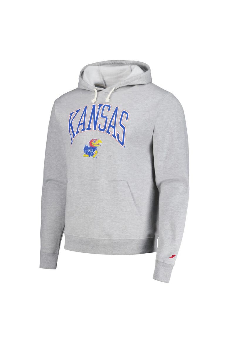 Men's League Collegiate Wear  Heather Gray Kansas Jayhawks Tall Arch Essential Pullover Hoodie, Alternate, color, Heather Gray