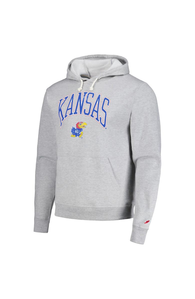 LEAGUE COLLEGIATE WEAR Men's League Collegiate Wear  Heather Gray Kansas Jayhawks Tall Arch Essential Pullover Hoodie, Alternate, color, Heather Gray
