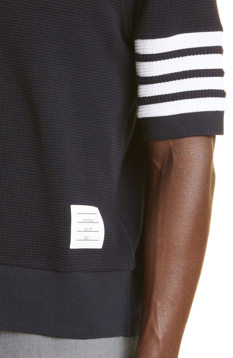 Thom Browne 4-Bar Waffle Knit Cotton Polo, Alternate, color,