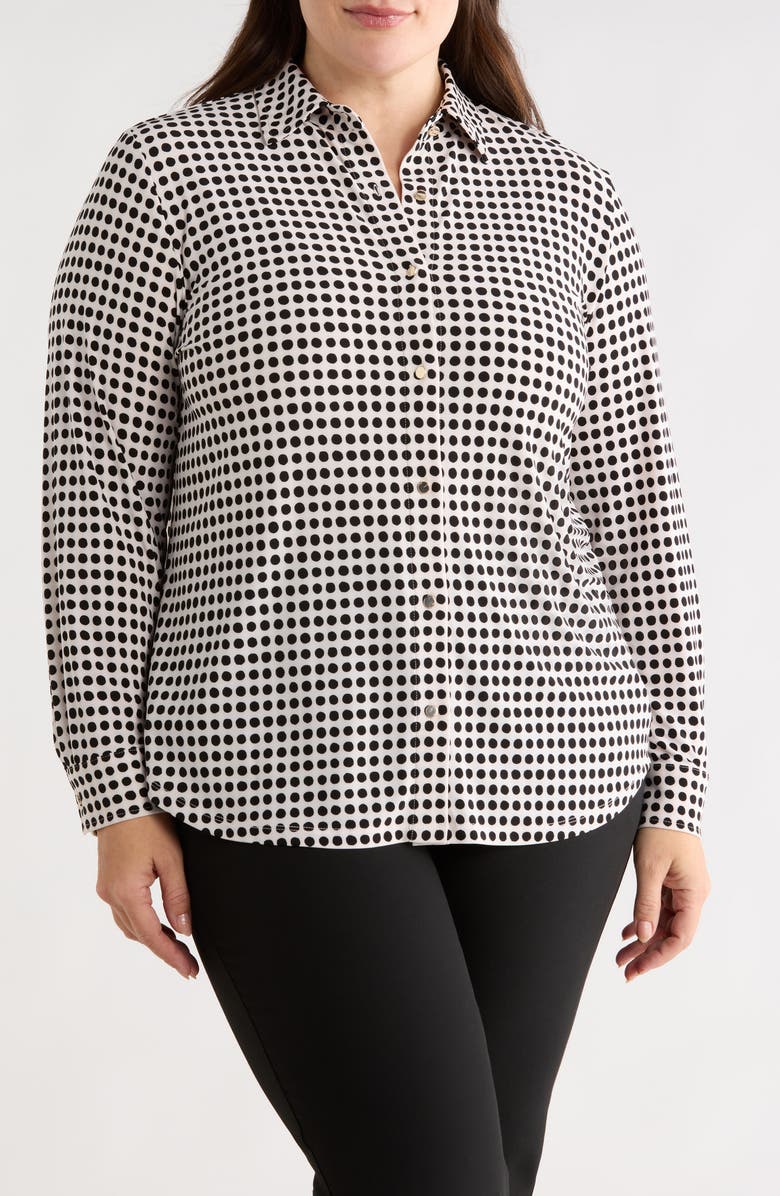 Anne Klein Polka Dot Button-Up Shirt, Main, color, White Dove/ Anneblack