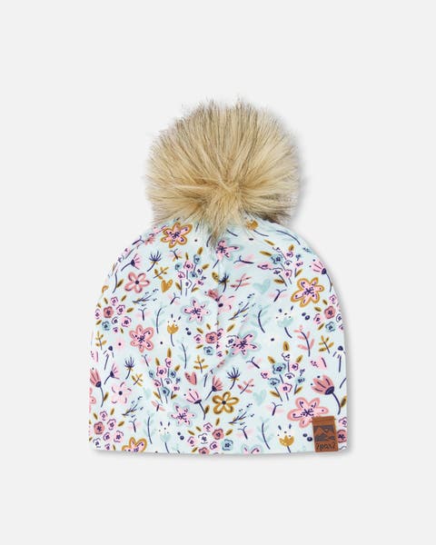 Stretch Jersey Hat Mini Flower Print with Pompom (Baby)