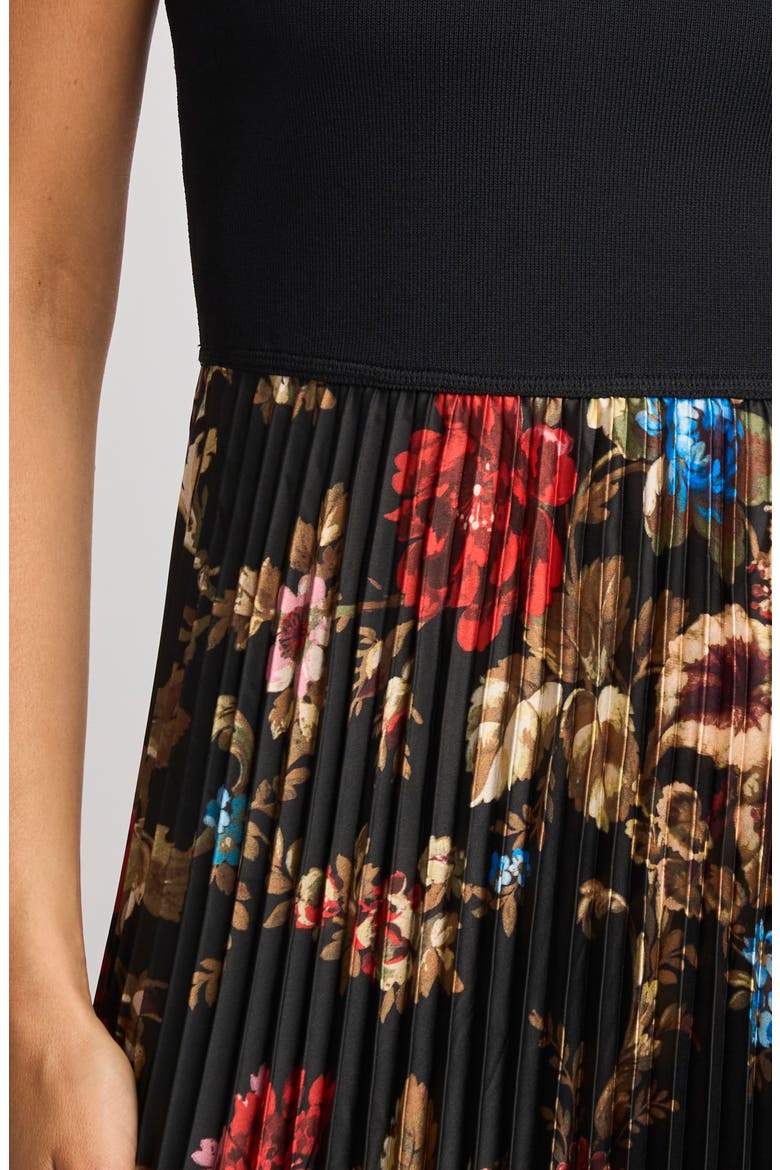 Mock Neck Pleated Maxi Dress, Alternate, color, RICH BLACK