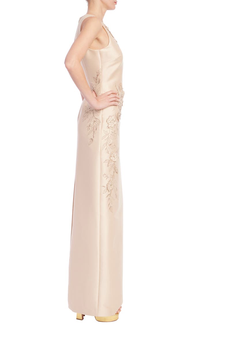 Floral Embroidered Column Gown, Alternate, color, CHAMPAGNE
