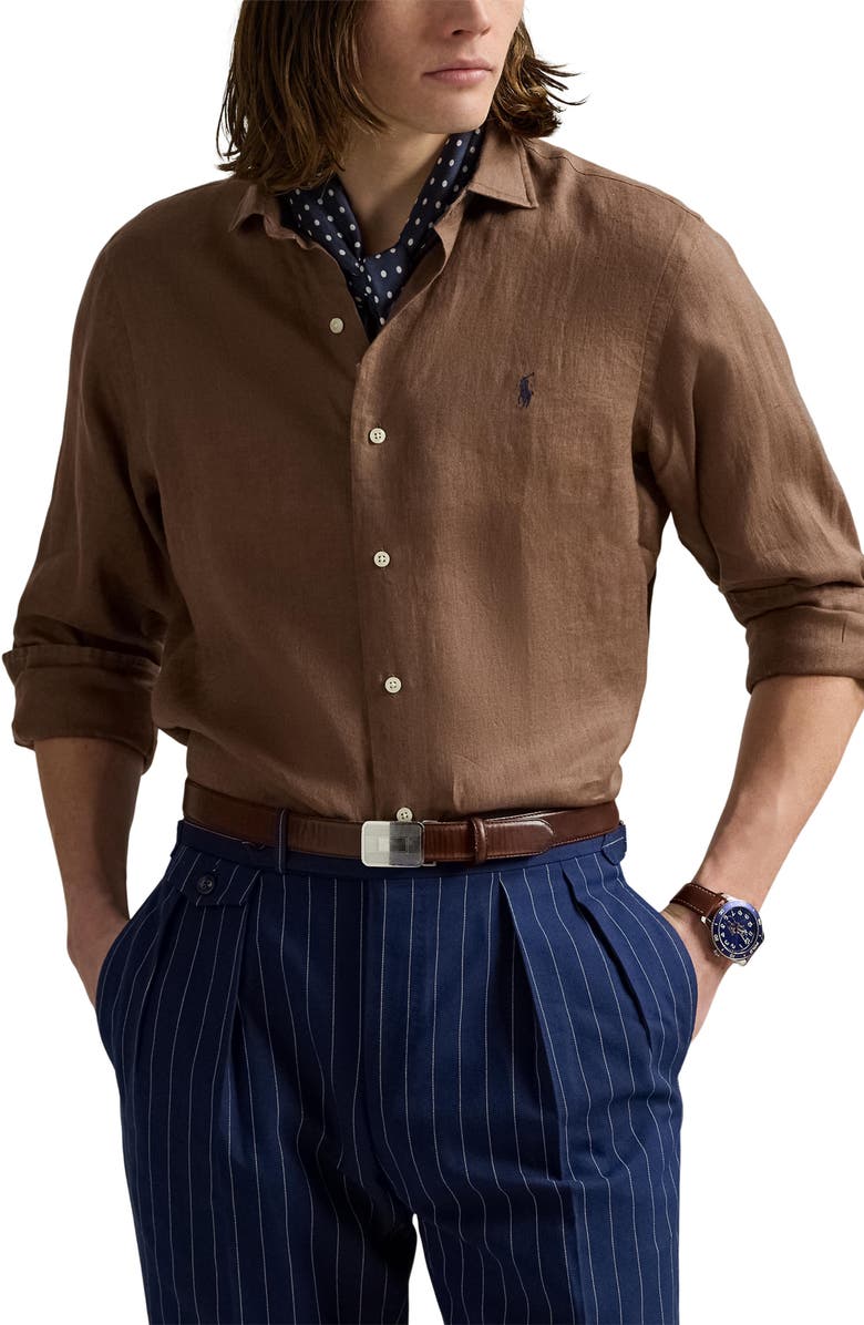 Polo Ralph Lauren Classic Fit Solid Linen Button-Up Shirt, Main, color, 