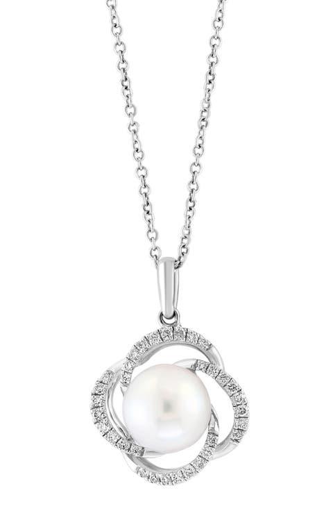 Sterling Silver 8–9mm Freshwater Pearl & Diamond Pendant Necklace - 0.15ct.