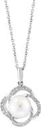 EFFY Sterling Silver 8–9mm Freshwater Pearl & Diamond Pendant Necklace - 0.15ct.