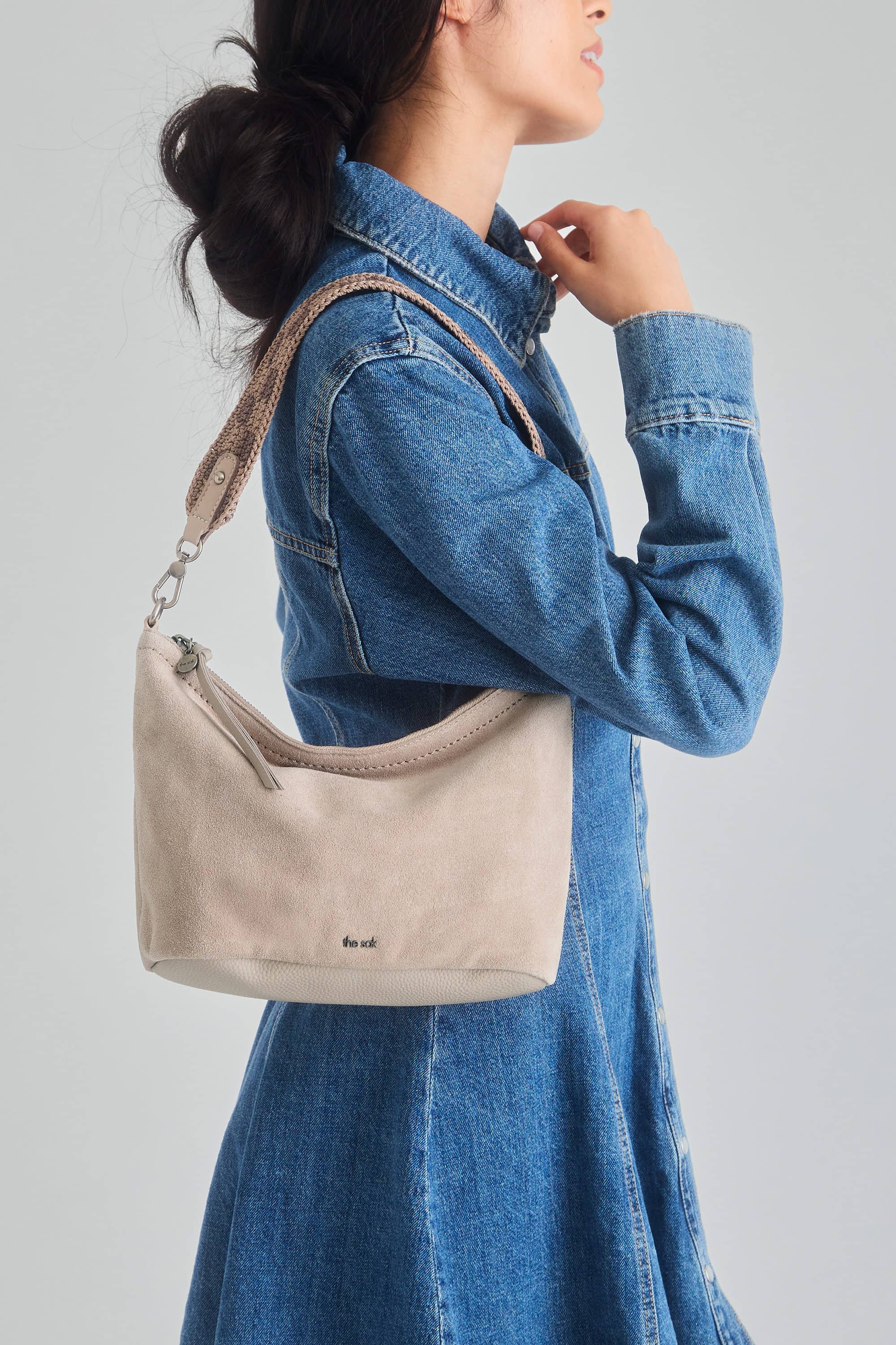 Jasmine Small Hobo, Alternate, color, Sand Suede