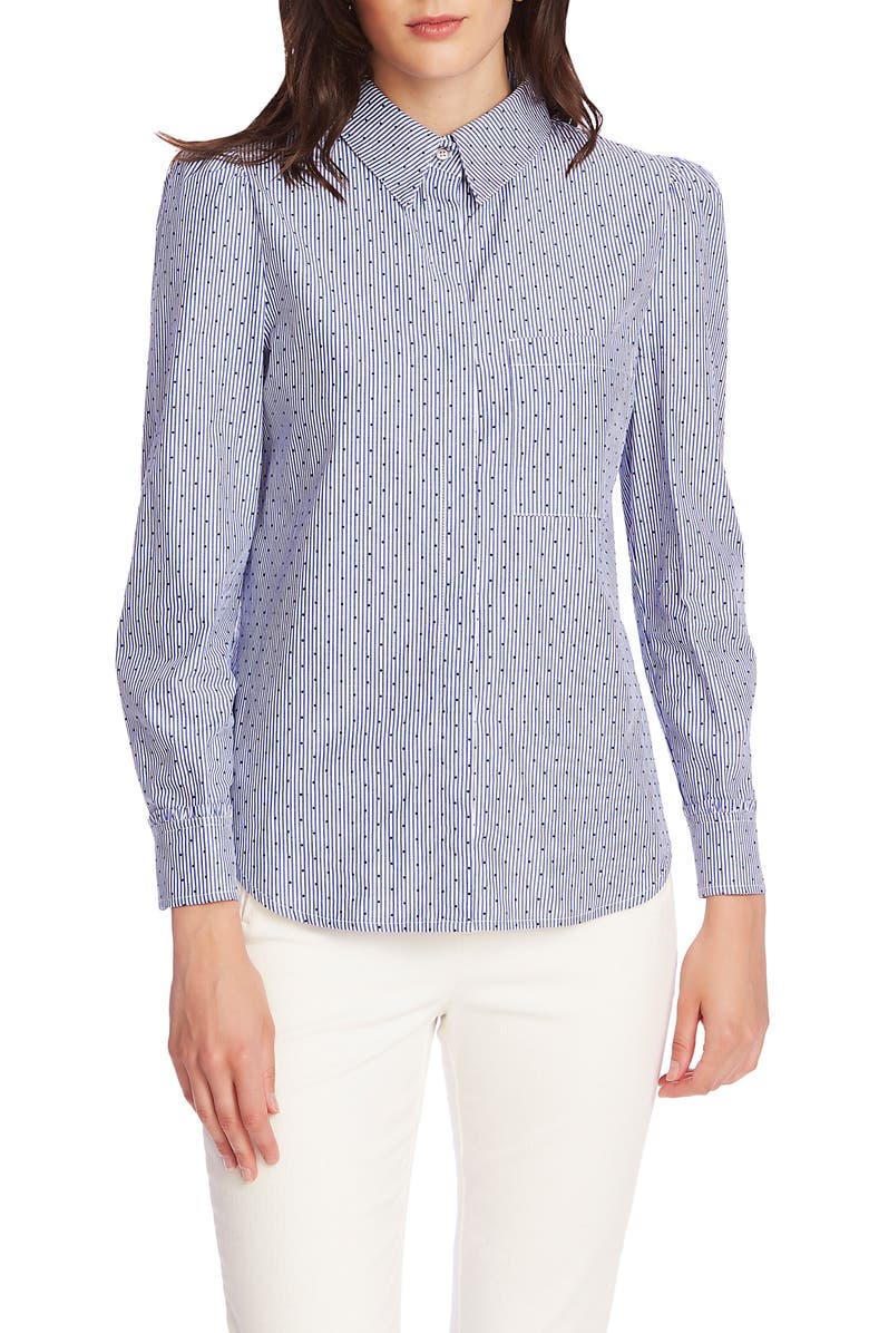Court & Rowe Pinstripe Flocked Dot Button-Up Cotton Shirt, Main, color, 