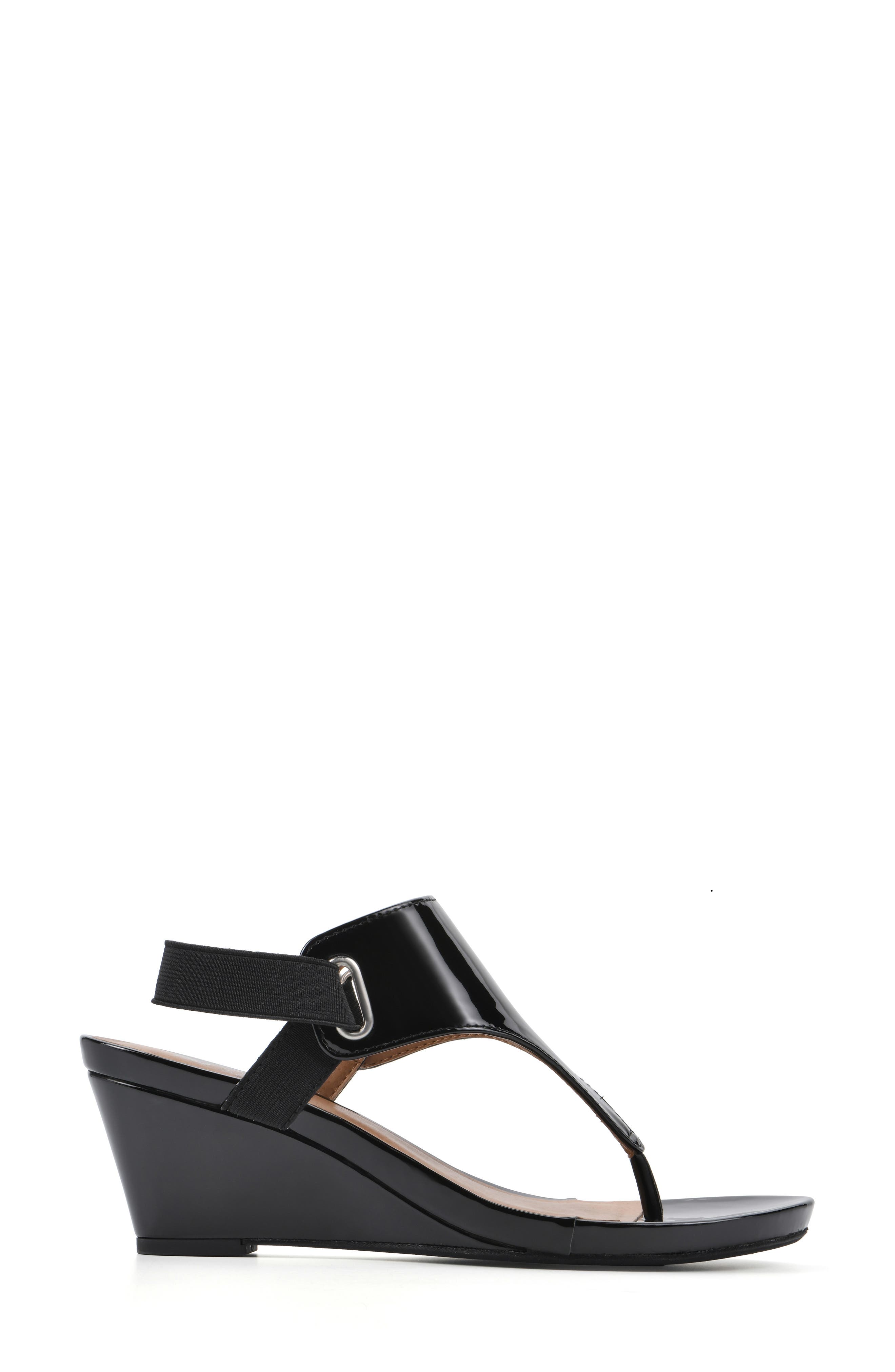 White Mountain Footwear All Dres Wedge Sandal, Alternate, color, Black/ Patent/ Smooth