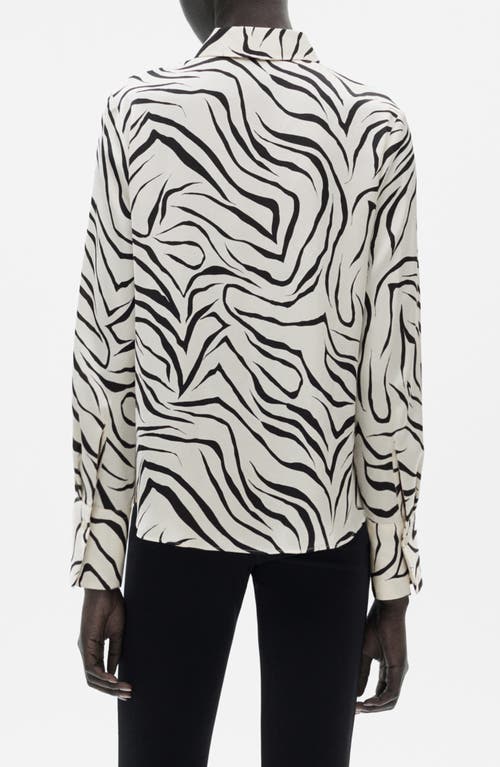 Mango Print Satin Button-up Shirt In White