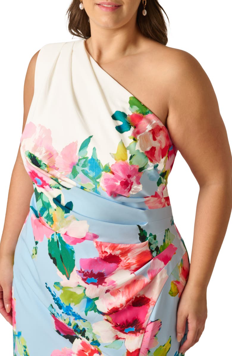 Adrianna Papell Print One-Shoulder Gown, Alternate, color, 