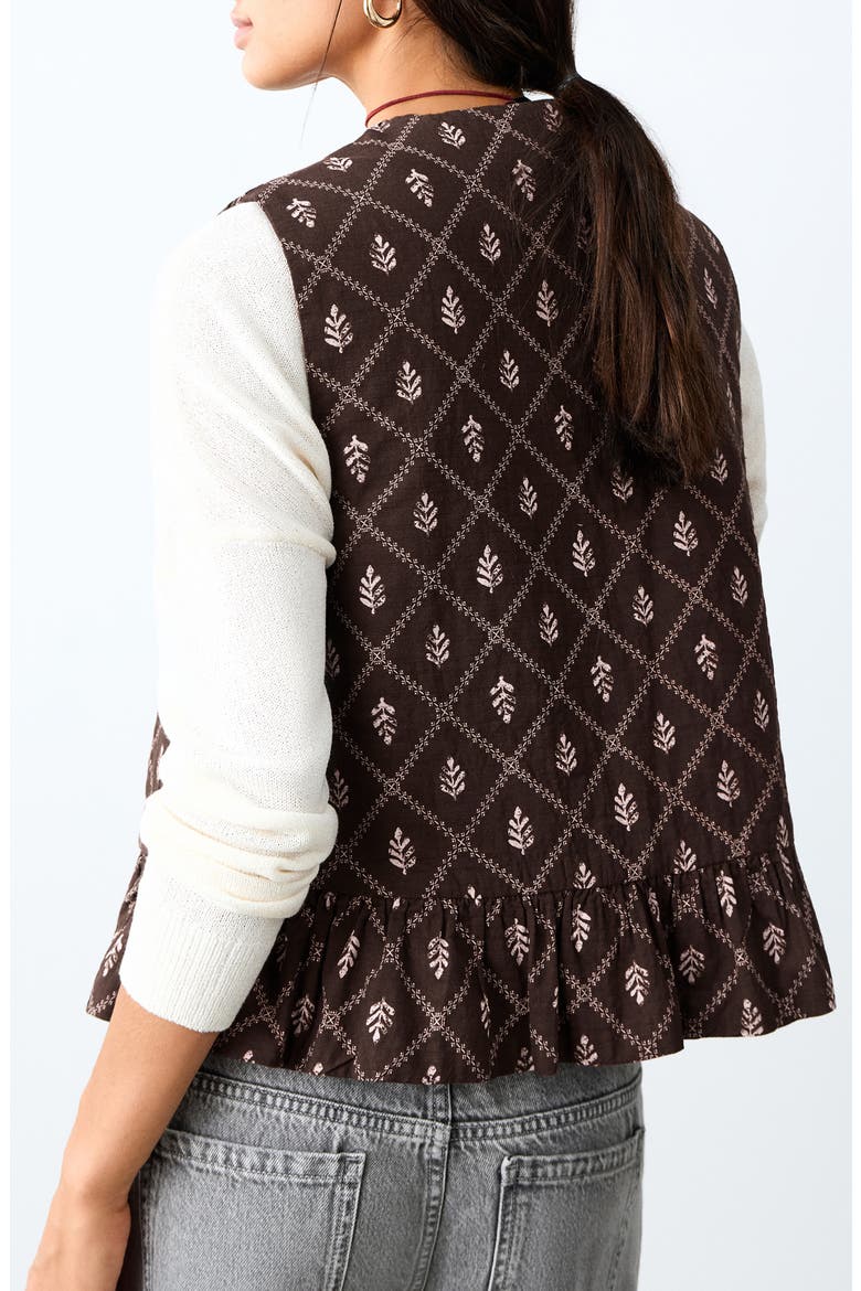 Ruffle Hem Padded Vest, Alternate, color, BROWN