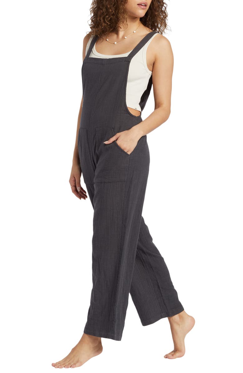 Billabong Pacific Time Cotton Gauze Jumpsuit, Alternate, color, Black Sands